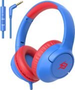 Kids Headphones for School, 85/94 dB Volume Limit, Wired Over Ear Headphones for Kids Boys Girls with Microphone, Foldable Stereo Sound 3.5mm Wired Cord for Kindle Tablet Airplane Travel, Blue - Image 2