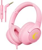 Kids Headphones with Microphone for School, 85/94 dB Volume Limit, Wired Over Ear Girls Headphones for Kids with Stereo Sound 3.5mm Wired Cord for Kindle Tablet Airplane Travel, Pink - Image 2