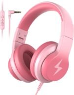 Kids Wired Headphones for Kids with Microphone, 85/94dB Volume Limiter Headphones for Girls Boys, Light Pink - Image 2