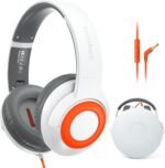 Kids Wired Headphones with Microphone, Volume Limited to 85/94dB, Foldable 3.5mm Jack Headset for Girls, Pink Over-Ear Headphones for School, Study & Travel, Includes Carry Case（White） - Image 2