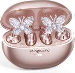 Kinglucky ClipFree Open-Ear Headphones with Butterfly Earrings, Ultra-Comfort & Snug Fit Clip On Earbuds, 50H Playtime Bluetooth 6.0 Wireless Headphones for Women Sports,Glasses Gifts (Rose Gold) - Image 2