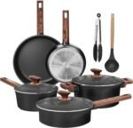 Kitchen Academy Non Toxic Pots and Pans Set Non Stick - 10 Pcs Induction Ceramic Cookware Set, Healthy Nonstick Black Cooking Pans Set, PFAS/PTFE/PFOA & PFOS Free - Image 2