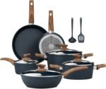 Kitchen Academy Pots and Pans Set Non Stick - 12 Piece Induction Kitchen Cookware Sets, Blue Granite Nonstick Cooking Pans Set - Image 2