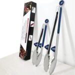 Kitchen Grilling Tongs 9"+12”, 2Pcs Stainless Steel Tong for Cooking with Stand, Food Grade Small Serving Tong for Barbecue Salad, Blue - Image 2