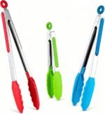 Kitchen Tongs Set of 3, Cooking Tongs with Silicone Tips, Non-Stick Non-Scratch Heat Resistant Tongs for Grilling Cooking BBQ Salad Serving (Multicolor, 7/9/12 Inch) - Image 2