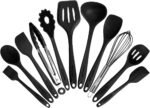 Kitchen Utensil Set - 11 Cooking Utensils - Colorful Silicone Kitchen Utensils - Nonstick Cookware with Spatula Set - Colored Best Kitchen Tools Kitchen Gadgets (Black) - Image 2