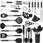 Kitchen Utensils Set-Silicone Cooking Utensils-32 pcs Non-Stick Silicone Cooking Kitchen Utensils Spatula Set with Holder-Best Kitchen Cookware with Stainless Steel Handle (Black) - Image 2