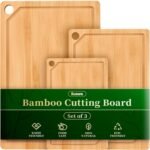Kitsure Cutting Board Set - 3-Piece Wooden Cutting Boards for Kitchen with Juice Groove, Handles, Hang Holes, Stylish Kitchen Essentials for Chpping & Serving, Natural, 0.4"Th - (L+M+S) - Image 2