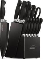 Knife Set, Amorston 15 Pieces Knife Sets for Kitchen with Block, Dishwasher Safe Kitchen Knife Set with Built in Sharpener Block, German Stainless Steel Knife Block Set, Black - Image 2