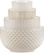 KooK Ceramic Mixing Bowls, Nesting Set of 4, Embossed Kitchen Dishware, Prep, Serving, Gift, Microwave and Dishwasher Safe, 20/44/98/145 oz, Narbonne Collection (Ivory) - Image 2