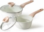 Kordisen Sauce Pan Set with Lid, 1.5Qt & 2.5 Qt Nonstick Cooking Pots with Pour Spout, Easy to Clean, Small Kitchen Induction Saucepan with Ceramic Coating, PFOA/PFOS Free (Cream) - Image 2