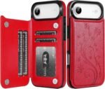 Korecase Compatible with iPhone Air Wallet Case with Card Holder, Classic Butterfly Leather Kickstand Purse Cover, Double Magnetic Buckles Shockproof Slim Flip Phone Case for Women -Red - Image 2