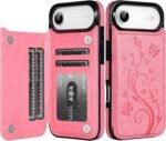 Korecase Compatible with iPhone Air Wallet Case with Credit Card Holder, Butterfly Double Magnetic Back Flip PU Leather Kickstand Card Slots Cover for Women, Pink - Image 2