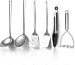 Kyraton Stainless Steel Kitchen Utensils Set 6 Pieces, Cooking Utensil Set Include Metal Spatula Sets, Skimmer, Ladle, Tongs, Potato Masher, Dishwasher Safe - Image 2