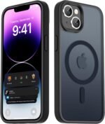 LATVIN for iPhone 14 Case & iPhone 13 Case, Magnetic Phone Cover, Compatible with MagSafe, Military Grade Protection, Translucent Matte Frosted Back, Black - Image 2