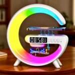 LED Table Lamp with Wireless Charger, G Shaped Night Light Lamp with Bluetooth Speaker, Sunrise Alarm Clock, Smart Mini Atmosphere Lamp for Bedroom, Office, Living Area (White) - Image 2
