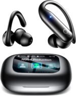 LEEMC Wireless Earbuds, Bluetooth Headphones 6.0, Ear Buds with Touch Screen, ANC ENC Noise Cancelling, 40H Bass Stereo Sound Over-Ear Earphones for iOS, Android, Sports, Workout, Black - Image 2