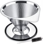 LHS Pour Over Coffee Dripper Stainless Steel Coffee Filter Metal Cone Filter Paperless Reusable Coffee Filter Single Cup Coffee Maker 1-2 Cup With Non-slip Cup Stand and Cleaning Brush - Image 2