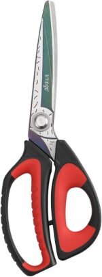 LIVINGO 10" Multipurpose Heavy Duty Scissors, Premium Titanium Coating Forged Stainless Steel Tool Industrial Shop Shears for Household, Pruning, Gardening, Fabric, Red/Black - Image 2