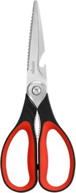 LIVINGO 8.5 Inch Kitchen Scissors Heavy Duty - Multi-Purpose Food Shears with Serrated Blades, Nut Cracker, Fish Scaler, Bottle Opener, Black & Red Handle - Image 2