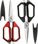 LIVINGO Kitchen Scissors Set All Purpose - Heavy Duty Stainless Steel Come Apart Food Shears for Cutting Meat, Vegetables, Dishwasher safe, 2 Pack, Red Black Multi-Function Handles - Image 2