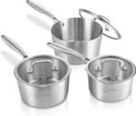LOLYKITCH 1 & 2 & 3 Quarts Tri-Ply Stainless Steel Saucepan Set of 3,Induction Cooking Pots,Saucepans with Lids,Pots and Pans Set,Dishwasher and Oven Safe. - Image 2