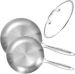 LOLYKITCH 8.5-10 Inch Tri-ply Stainless Steel Frying Pan Set with Lid,Skillets,Induction Cookware,Dishwasher and Oven Safe - Image 2