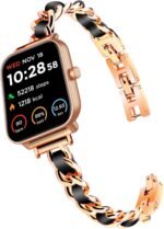 LYSANDRA Slim Gold Bands Women Feminine Elegant Compatible with IDW13,IDW16,IDW19,IDW17 Smartwatch Band, Adjustable Metal Chain Bracelet Strap with Leather for Fitpolo/Woneligo W3 Smartwatch - Image 2