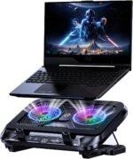Laptop Cooling Pad with Dual Core Cooler, Gaming Laptop Cooler with 5.5in 2 Powerful Turbofan(9500 RPM), Fast Cooling Laptop 12-21in, 5 Height Stands, 100 Gear Speed, LCD Screen, RGB, Phone Holder - Image 2