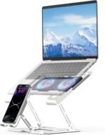 Laptop Cooling Stand with Detachable Fan,2-IN-1 Laptop Stand with Phone Holder and Silent Fans,Adjustable Height and Angle,Carbon Steel Framework,Laptop Cooling Pad for up to 16”Laptop (White) - Image 2