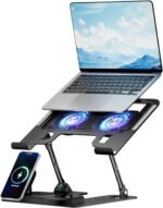Laptop Stand with 3 in 1 Wireless Charging Station,Laptop Phone Stand with 2 Removable Silent Fans,Adjustable Height and Angle,Sturdy and Portable,Laptop Cooling Pad for 10-15.6 Inch Laptop. - Image 2