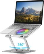 Laptop Stand,with 360°Rotating Base,External Cooling Fan,Adjustable RGB Lighting,Ergonomic Foldable Notebook Computer Holder.Compatible with All 10-17" Laptops Tablets,Silver - Image 2