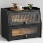 Large Bread Box for Kitchen Countertop, Black Bread Storage Container for Homemade Bread, Double Layer Farmhouse Breadbox Organizer for Kitchen Counter Cabinet, Pantry, Cupboard (Black) - Image 2