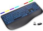 Large Print Backlit Wireless Keyboard – Silent Keyboards with Wrist Rest, 7-Color Light up, Quiet Low Profile Keys, 2.4G Wireless Rechargeable Full Size Keypad for Computer Laptop Windows, Black - Image 2