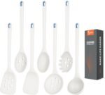 Large Silicone Utensils Set of 7 for Cooking,No Scratch for Nonstick Cookware,Pasta Server,Spaghetti Spoon,Slotted Spoon&Spatula,Solid Spoon&Spatula,Skimmer,Soup Ladle BPA Free Heat Resistant (White) - Image 2