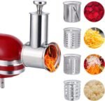 Large Stainless Steel Slicer Shredder Attachment for KitchenAid Mixers,Dishwasher Safe Vegetable Cheese Grater Accessories with 4 Cutting Blades by KINGEAGLE - Image 2