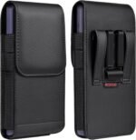 Leather Phone Holster with Strong Metal Belt Clip and Magnetic Closure Compatible with iPhone 16/15/14/13/12 Pro Max, Galaxy S25/S24/S23/S22 Plus & FE, L-Black - Image 2