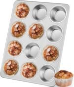 Leonyo 12-Cup Cupcake Pan, Stainless Steel Standard Size Cupcake Pans Tray for Baking, Metal Non-Toxic Muffin Tins, Dishwasher Oven Safe - Image 2