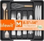 Lifewit Silverware Drawer Organizer, Expandable Utensil Tray for Kitchen, BPA Free Flatware and Cutlery Holder, Adjustable Plastic Storage for Spoons Forks Knives, 8.5-14 x 12", Black - Image 2