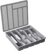 Lifewit Silverware Organizer with Lid, Covered Utensil Tray for Kitchen Drawer and Countertop, Plastic Cutlery and Flatware Storage Box for Spoons Forks Knives Holder Case, 12.6x11.8", Gray - Image 2