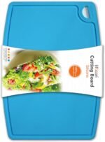 Liflicon Thick Silicone Cutting Board 12.6'' x 9.1'' Foldable & Flexible Design Juice Grooves Easy Grip Handle Dishwasher Safe-Blue - Image 2