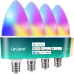 Linkind Matter Smart Bulbs, E12 Led Bulb Works with Alexa/Apple Home/Google Home, Smart Light Bulbs, WiFi Candelabra B11 Bulbs, RGBTW Color Changing Light Bulb, 2.4Ghz WiFi Bulb, 470 LM 4 Pack - Image 2