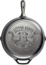 Lodge Pre-Seasoned Yellowstone Stamped Cast Iron Cookware - Signature Teardrop Handle - Use in the Oven, on the Stove, on the Grill, or Over a Campfire - 12 Inch Logo Skillet - Image 2