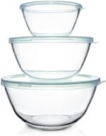 Luvan Glass Mixing Bowls with Lids Set(4.5QT, 2.7QT, 1.1QT)-Large Glass Mixing Bowls, Clear Salad Bowl for Baking, Cooking, Serving, Food Prep, 3PC Nesting Bowls for Kitchen Storage & Dishwasher Safe - Image 2