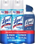 Lysol Bundle containing x2 Lysol Disinfectant Spray for Hard and Soft Surfaces, Crisp Linen, 19 Fl. Oz + Lysol Air Sanitizer Spray, For Air Sanitization and Odor Elimination, White Linen, 10 Fl. Oz - Image 2