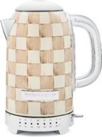 MACKENZIE-CHILDS Electric Kettle, Stainless-Steel Tea Kettle, Brown-and-White Mocha Check - Image 2