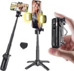 MAGIC JOHN Phone Tripod, Portable Selfie Stick, Pocket Size Tripod for iPhone, Selfie Stick with Detachable Remote Control & 2 Fill Light for Photograph, Live Streaming, Video Recording - Image 2