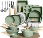 MAISON ARTS 30 Piece Pots and Pans Set Non Stick, Kitchen Cookware & Bakeware Sets with Nonstick Granite Coating, Baking Tray, Frying Pan and Saucepan, Green - Image 2