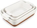 MALACASA Casserole Dishes for Oven, Ceramic Baking Dishes Set of 3, Baking Pan Casserole Dish Set, Rectangular Lasagna Pan Deep with Handles for Baking, Khaki White (14.5''/13''/10.5''), Series TARA - Image 2