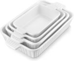 MALACASA Casserole Dishes for Oven, Porcelain Baking Dishes, Ceramic Bakeware Sets of 4, Rectangular Lasagna Pans Deep with Handles for Baking Cake Kitchen, White (9.4"/11.1"/12.2"/14.7"), Series - Image 2